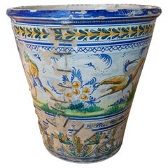 Antique Spanish Hand Painted Triana Ceramic Flowerpot