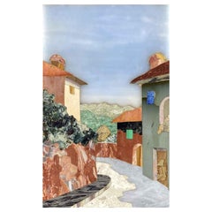 Florentine Mosaic Pietra Dura Italian Street View with Landscape 1950 circa