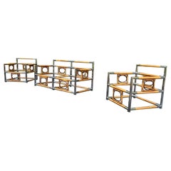 Spectacular Bamboo, Cane and Polished Steel Seating Set, Italy, circa 1970