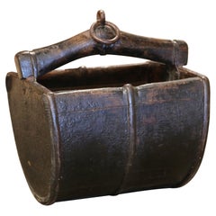 19th Century French Walnut and Iron Tilted Jardinière Planter with Handle