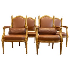 Fine Set of 19th Century Carved Gilt Louis XVI Armchairs 