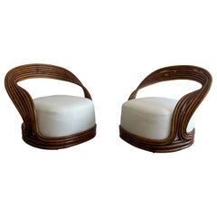 Giovanni Travasa "Eva" Lounge Chairs, Moulded Bamboo Fabric Bonacina Italy 1965