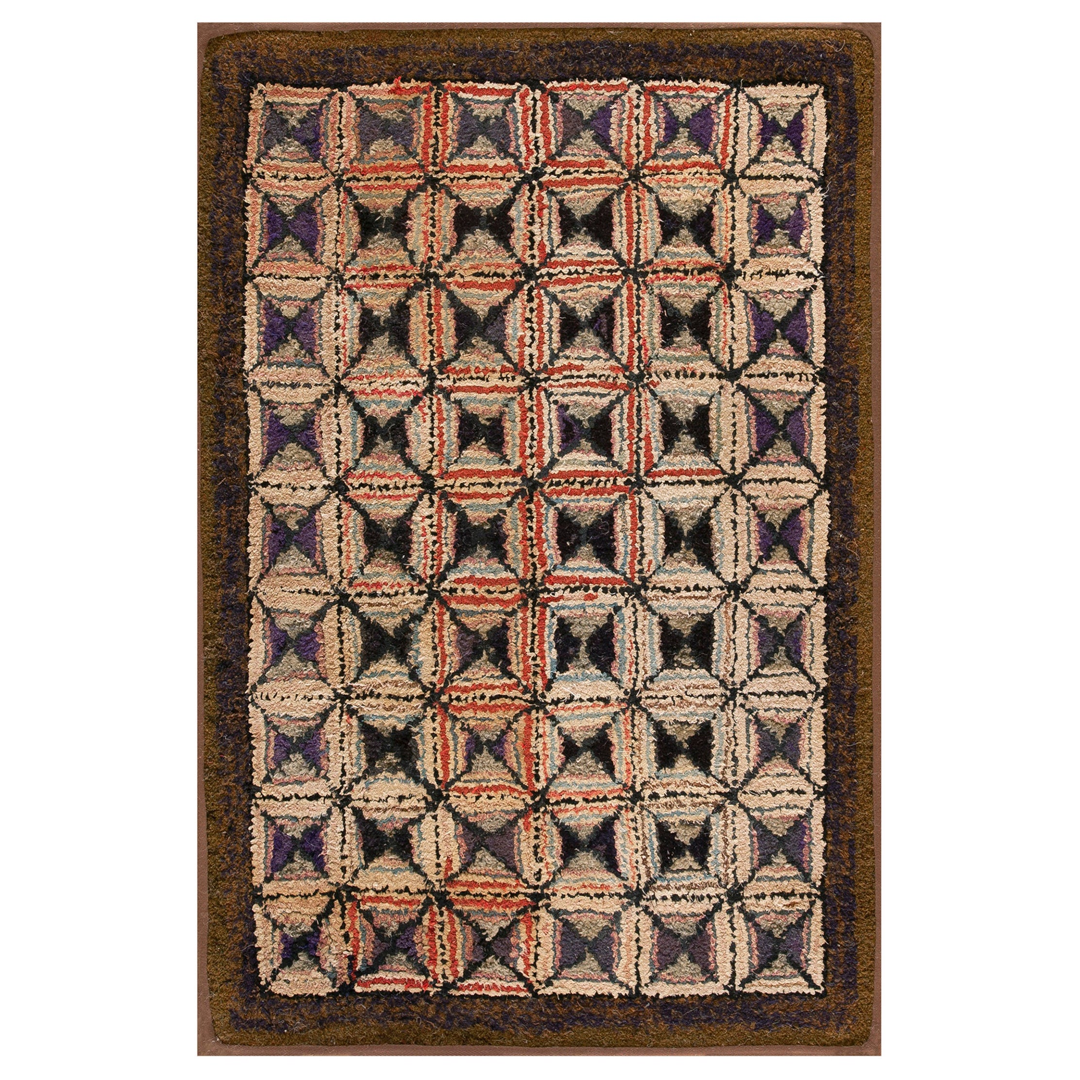 Antique Amercian Hooked Rug 2' 4''x 3' 4''  For Sale