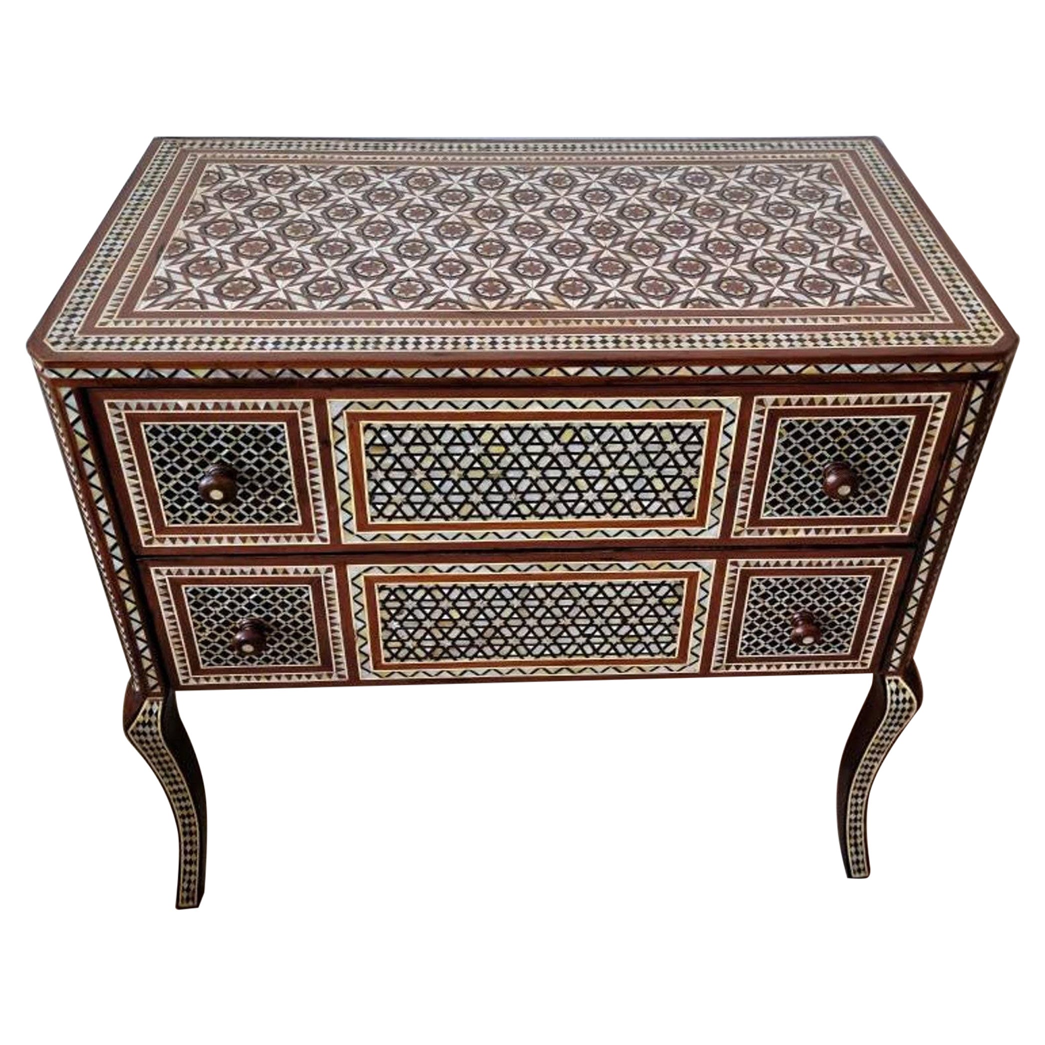 Vintage Moorish Style Mother Of Pearl Inlaid Chest Of Drawers