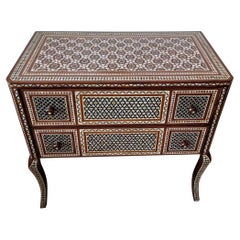 Vintage Moorish Style Mother Of Pearl Inlaid Chest Of Drawers