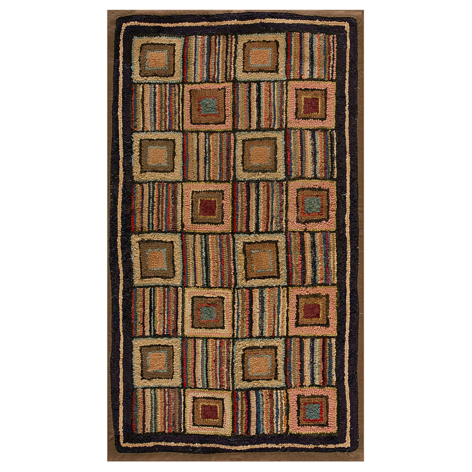 1930s Geometrical American Hooked Rug ( 2' x 3'5" - 62 x 104 ) For Sale