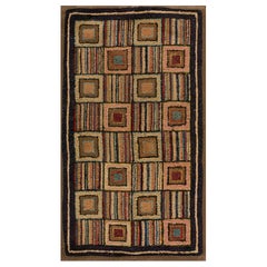 Vintage 1930s Geometrical American Hooked Rug ( 2' x 3'5" - 62 x 104 )