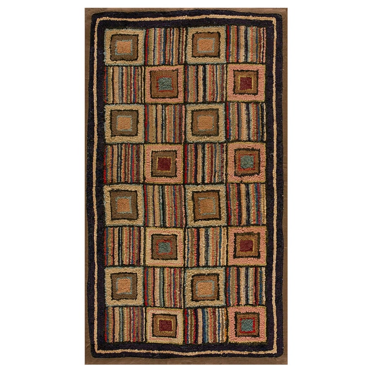 1930s Geometrical American Hooked Rug ( 2' x 3'5