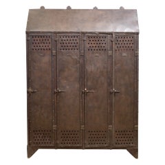 Antique Heavy Steel French School Gym Lockers c.1920-1930