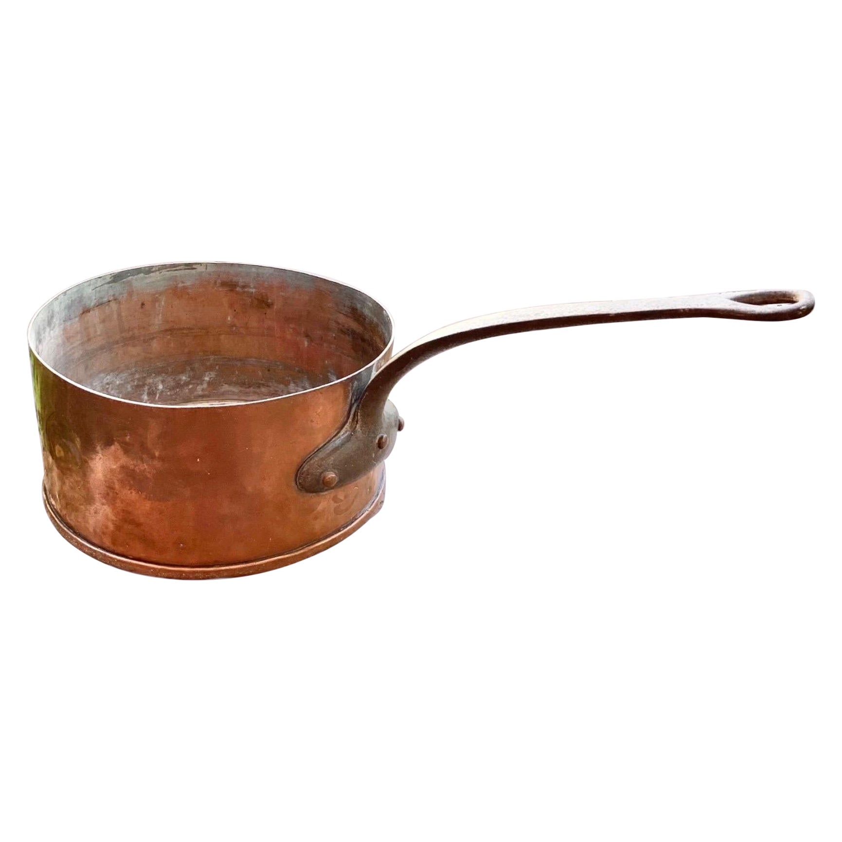 Large Antique French Copper & Iron Saucepan For Sale