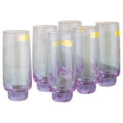 Vintage Lavender Kristallglas Mundgeblasen Handgeschliffen Collins Glasses, a Set of 6