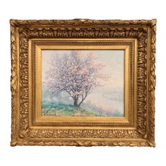 French Oil on Canvas Painting in Gilt Frame "Le Printemps" Signed R. Thibesart