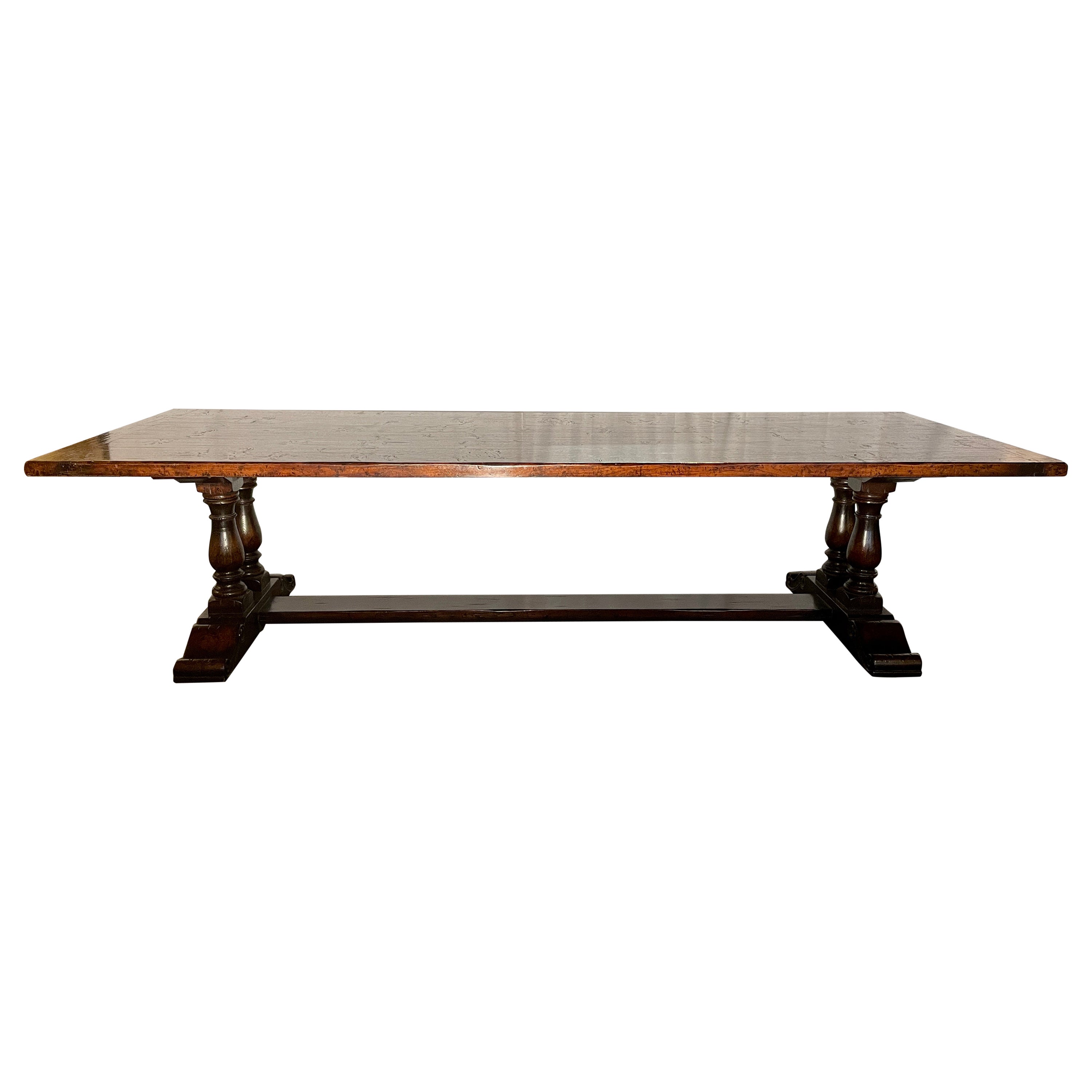 Hand-Made English Oak Trestle Dining Table For Sale