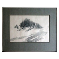 Robert E Woide - Paysage sans titre signé - Aquarelle originale encadrée