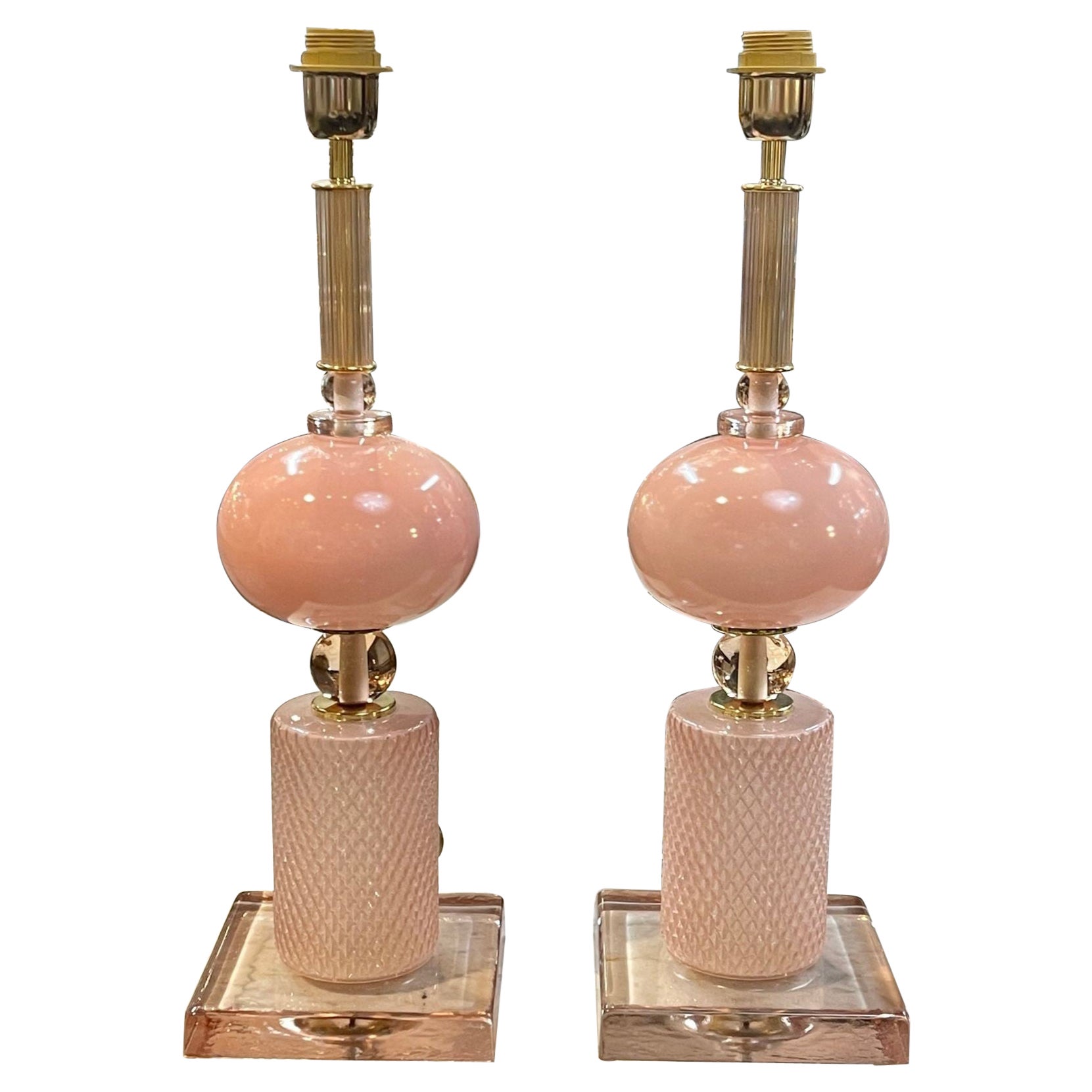 Moderne moderne Lampen aus rosa Muranoglas im Angebot