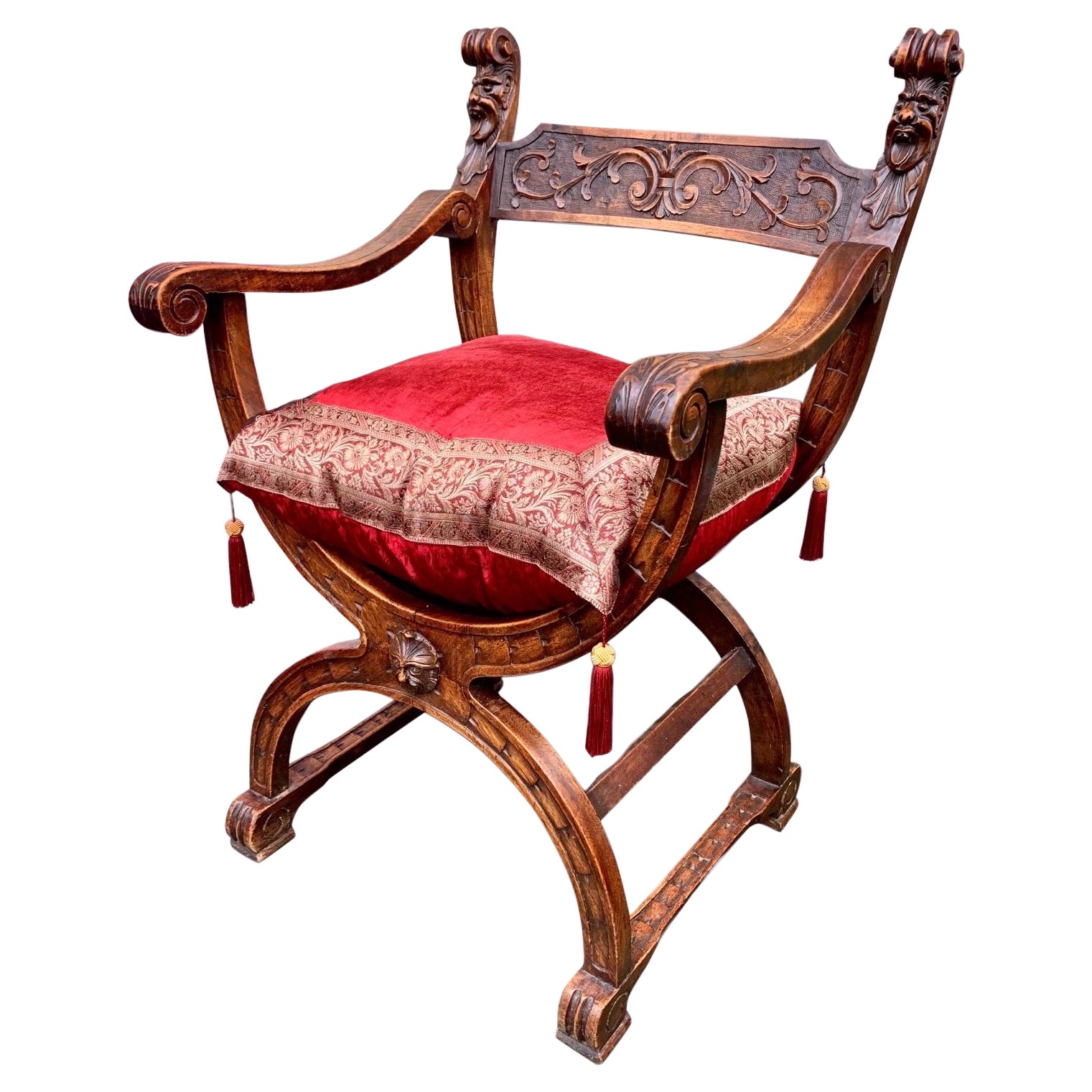 Antique European Carved Walnut Dante Chair For Sale