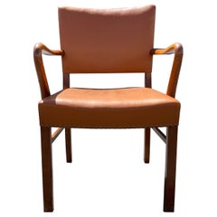Beautiful Leather Oak Arm Chair in the Style of Kaare Klint, Denmark, 1940s