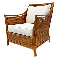 Vintage Coastal Rattan and Wicker Lounge Chair