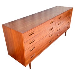 Mid Century Danish Teak 8 Drawer Dresser with Sculpted Drawer Pulls