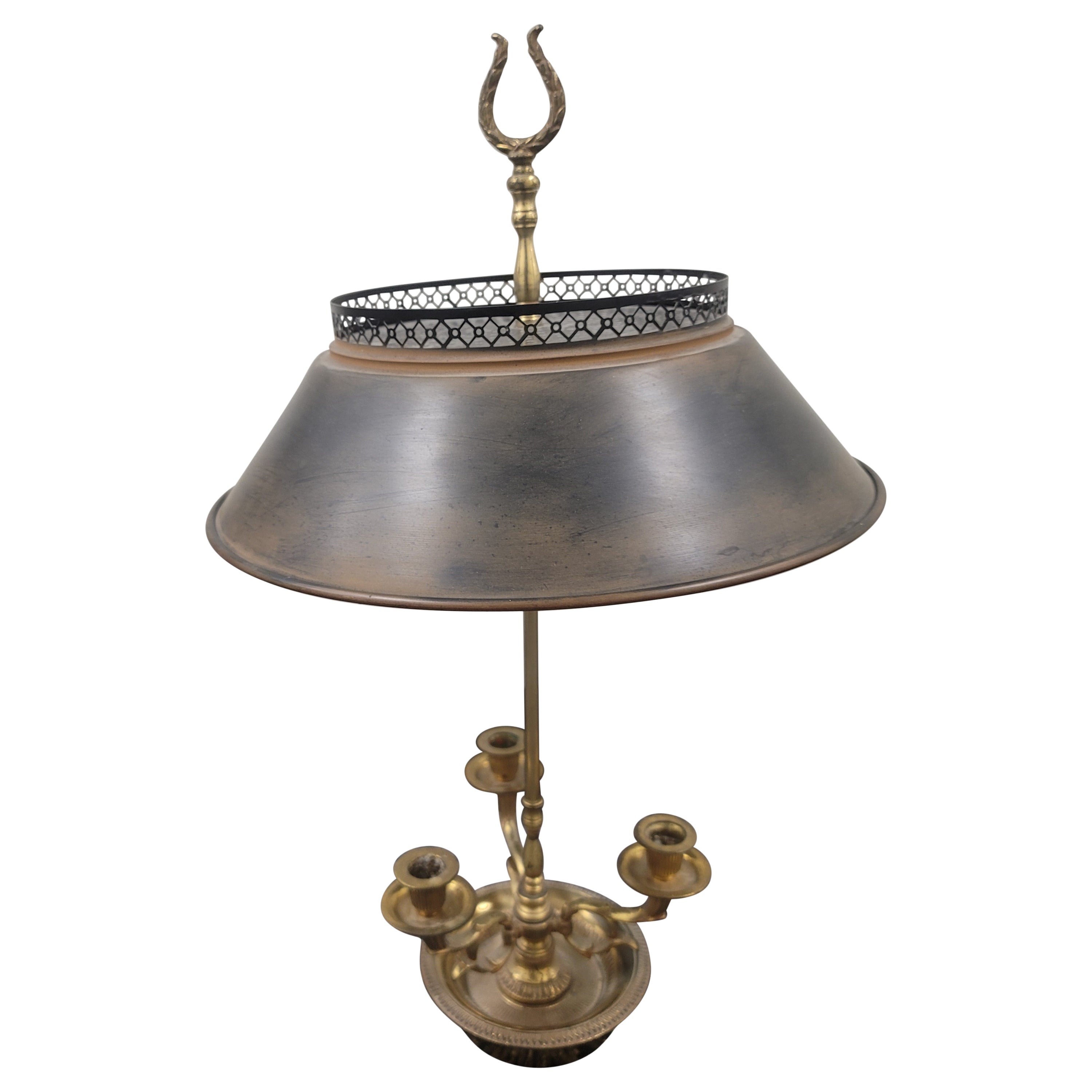 1940s Vintage 2-Light 3-Candelabrum Bouillotte Lamp