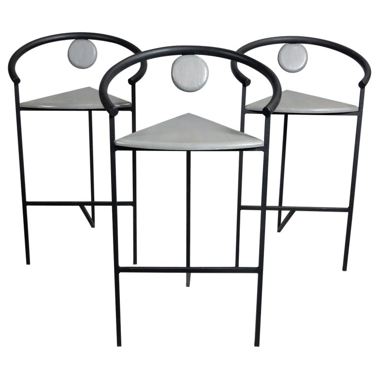 Post Modern Memphis Era Grey Cerused Bar Stools For Sale at 1stDibs