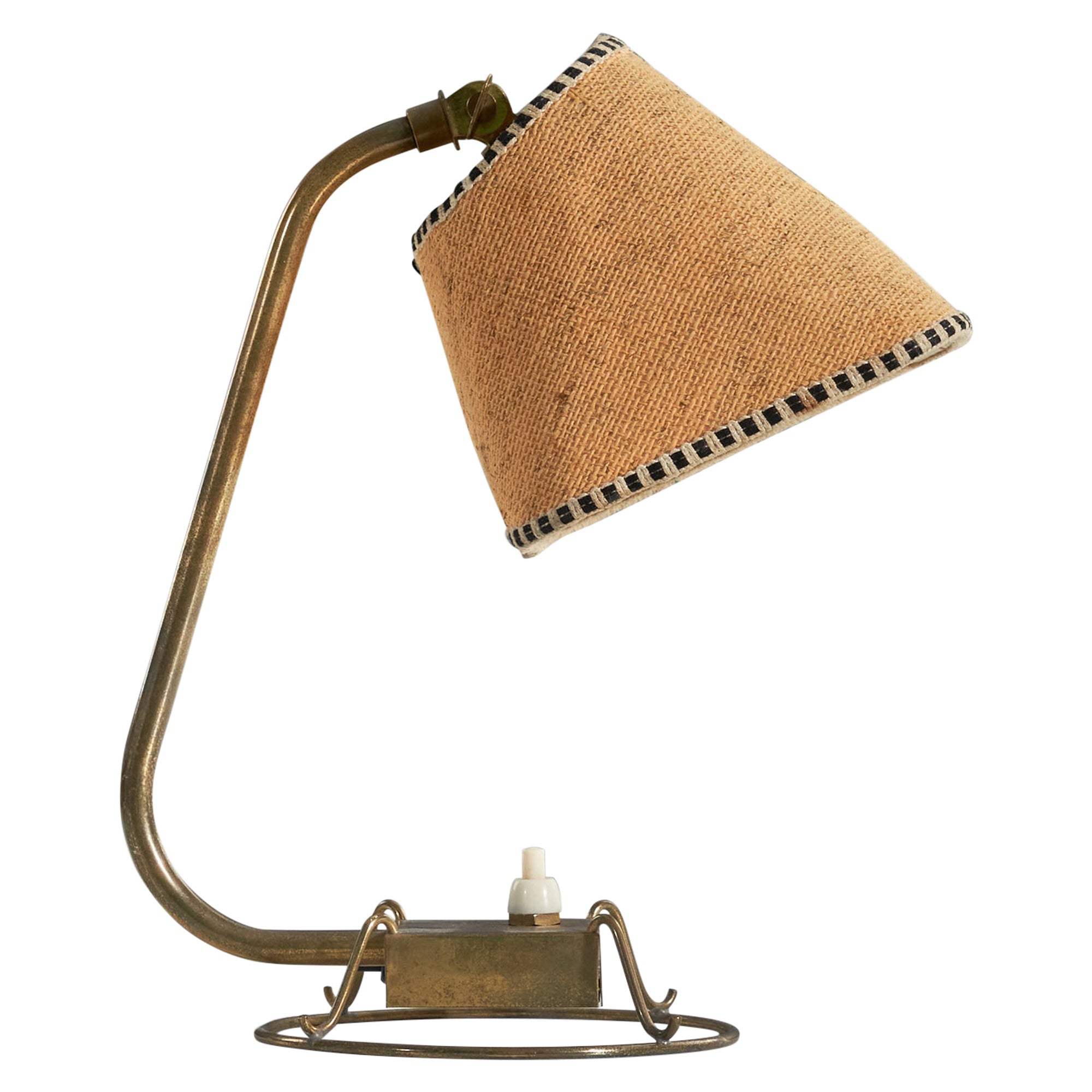 Idman Oy, Table Lamp, Brass, Fabric, Finland, 1940s