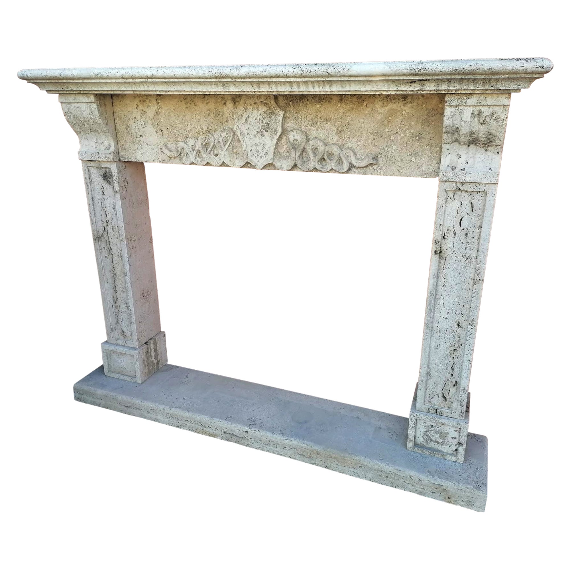 Fireplace in Italian Travertine Marble, Early 20th Century For Sale