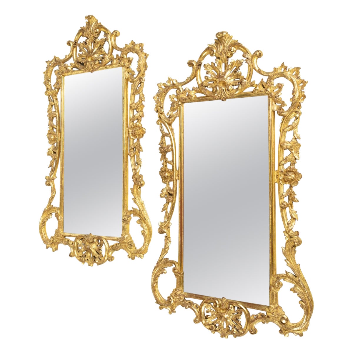 Pair of Victorian Giltwood Mirrors in the Chippendale Style