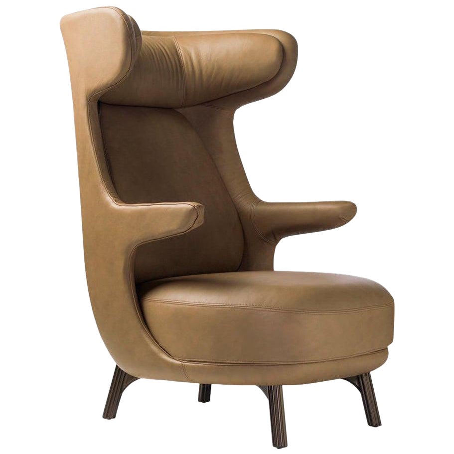 Jaime Hayon, fauteuil contemporain Dino en cuir marron monocolore rembourré 