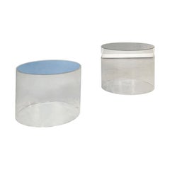 Italian Post-Modern Cylindrical Coffee Tables in Grey and Blue Plexiglass, 2000s
