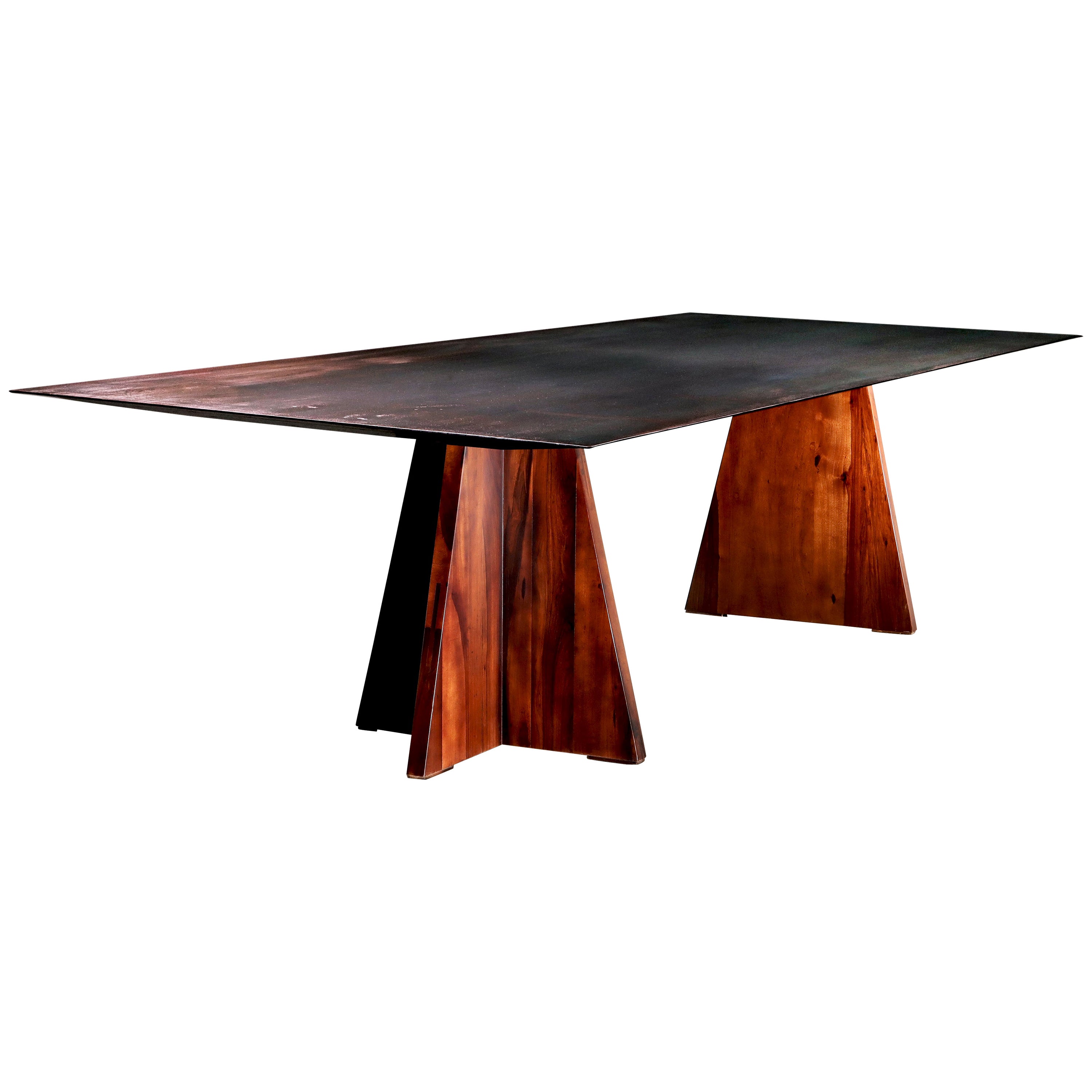 Waxed Iron and Exotic Wood Dining Table from Costantini, Fierro, in Stock For Sale