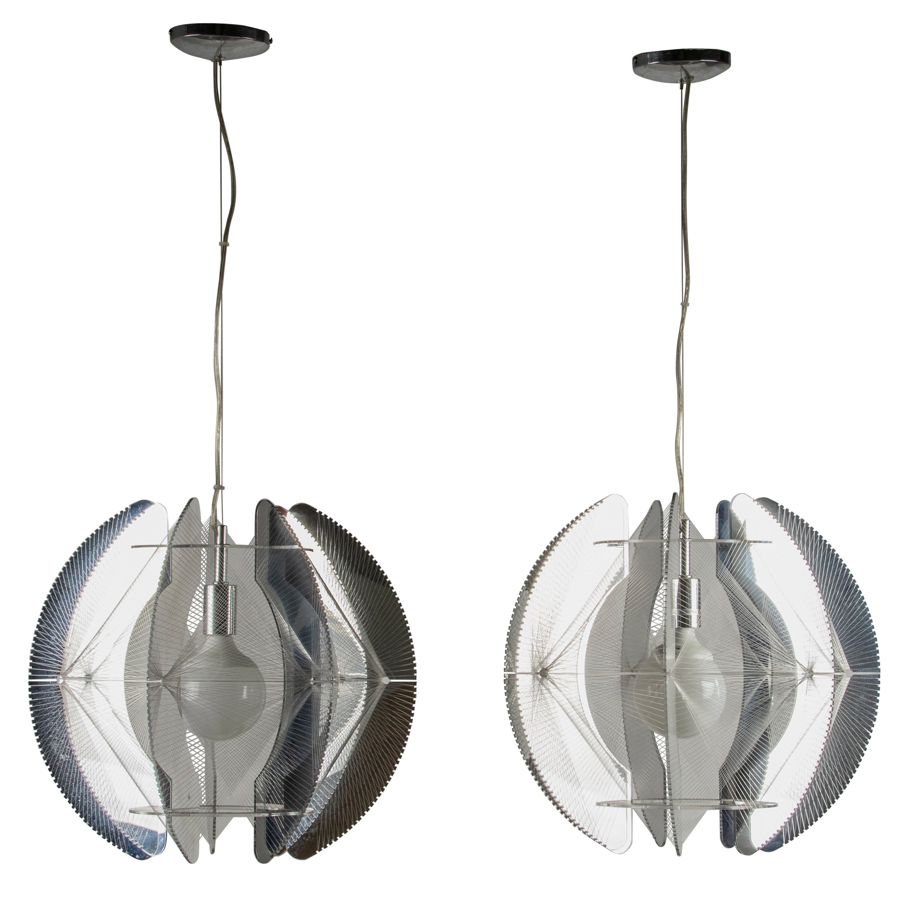 Mid-Century Modern Pair Spider Web Sompex Pendant Lamps by Paul Secon For Sale