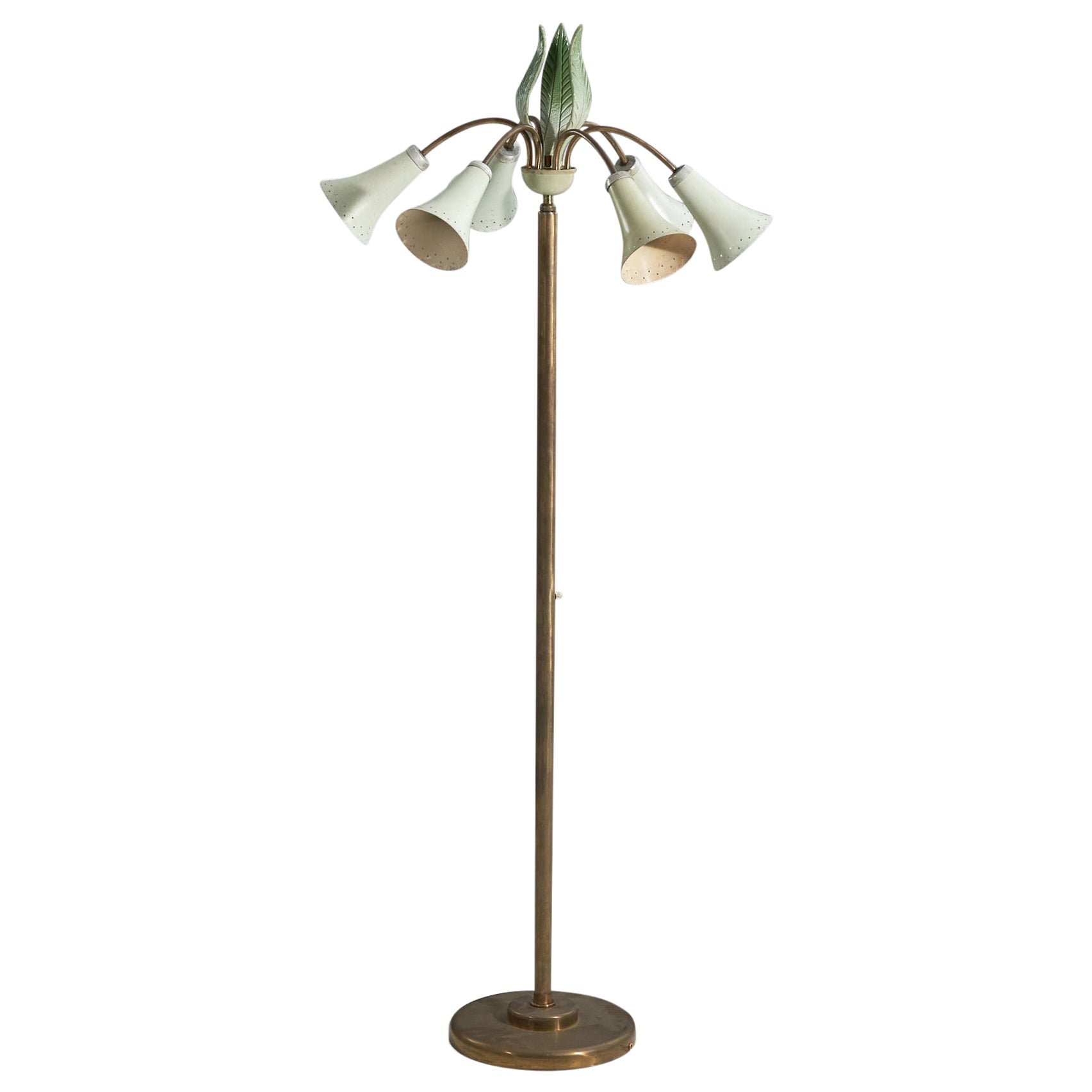 Italian Designer, Floor Lamp, Brass, Metal, Iron, Italy, 1940s For Sale