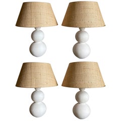 Set of Four Plaster Lamps with Raffia Shades