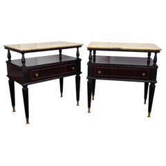 Pair of Italian Brass Marble Mid-Century Art Deco Night Stands Bed Side Tables