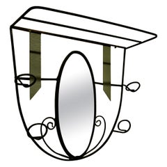Porte-manteaux et porte-chapeaux rétro chic français en fer et en tôle avec miroir ovale