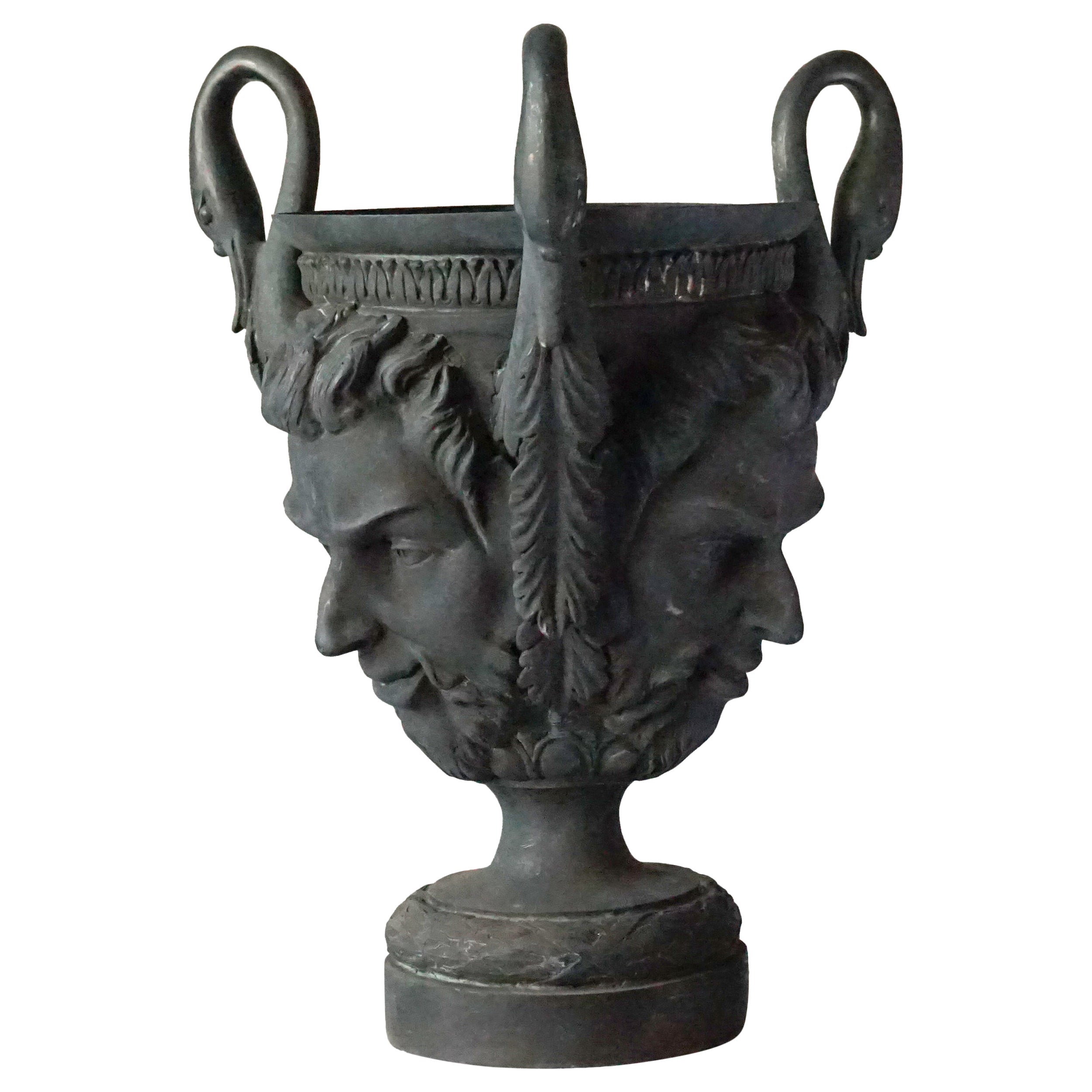 Large Neoclassical Style Blackened Jardiniere Faun Sater Faces and Swan Torso's For Sale