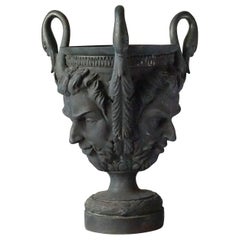 Large Neoclassical Style Blackened Jardiniere Faun Sater Faces and Swan Torso's