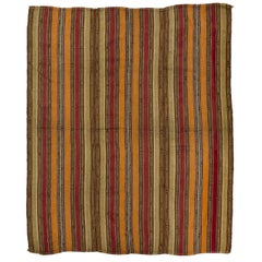 6x7.2 Ft Colorful Handwoven Turkish Kilim Rug with Vertical Bands, 100% Wool