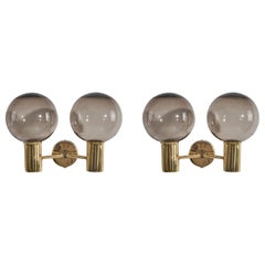 Hans-Agne Jakobsson, Wall Lights, Brass, Glass, Sweden, c. 1970s