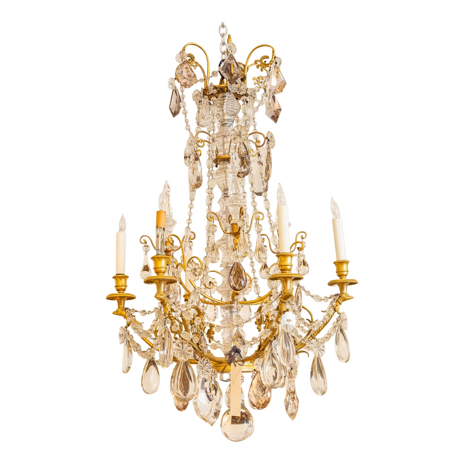 Fine 19th Century French Louis XV Rock Crystal and Gilt Bronze Chandelier For Sale