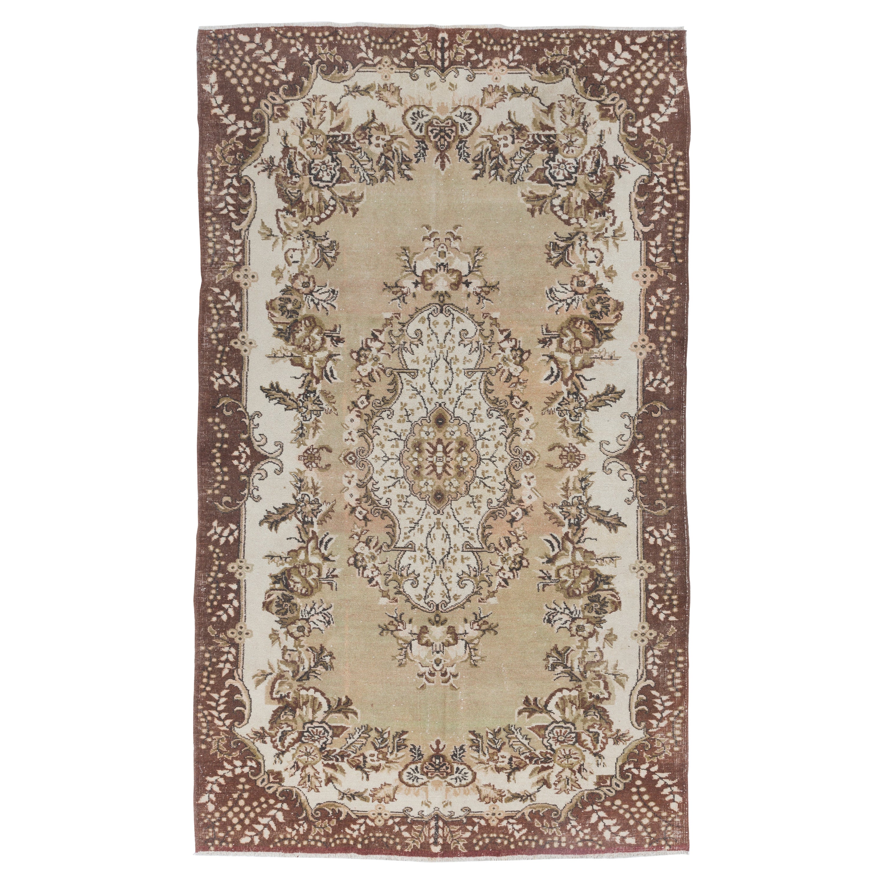 6.8x11.5 Ft Fine HandKnotted Vintage Turkish Wool Area Rug with Medallion Design For Sale