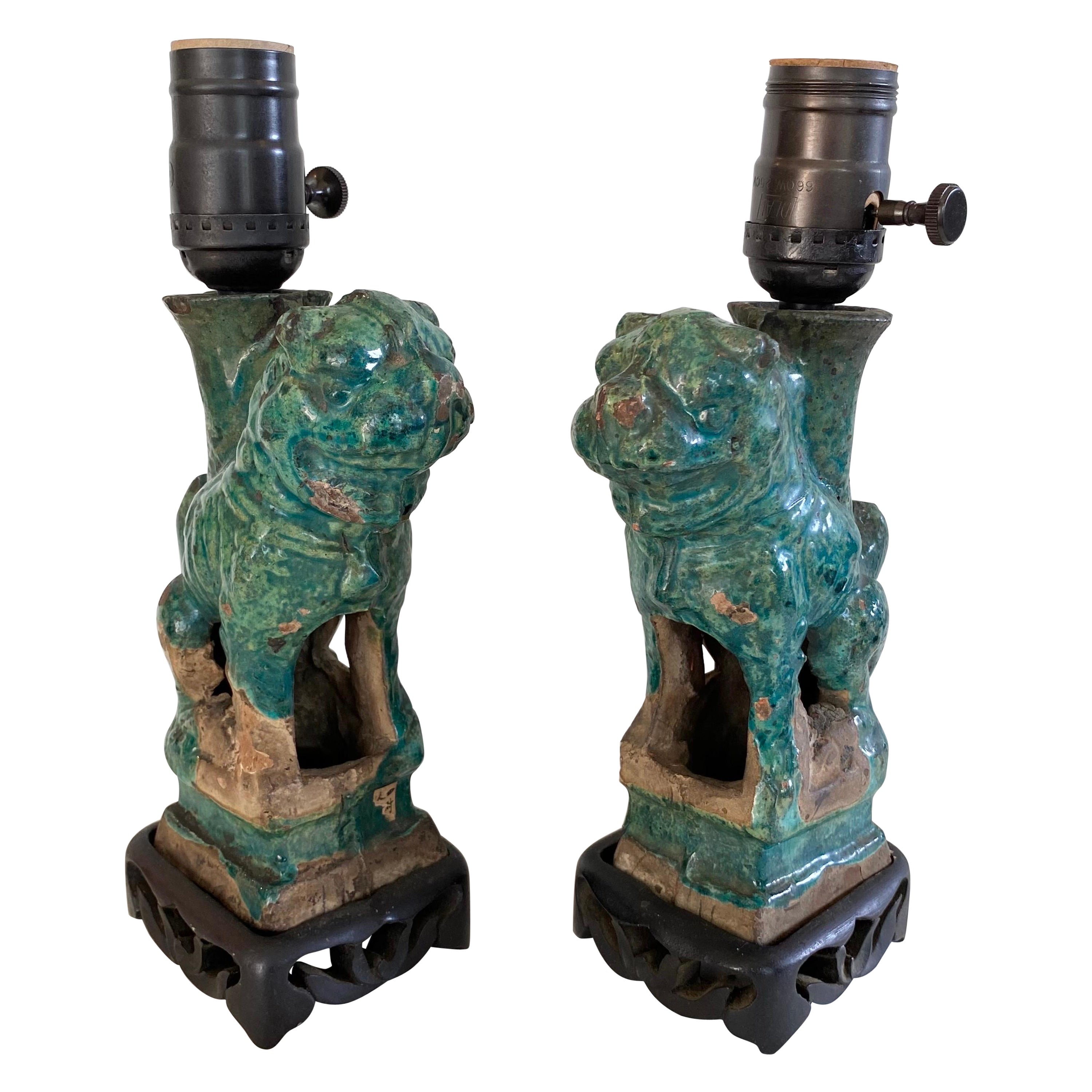 19th Century Chinese Foo Dogs as Lamps For Sale