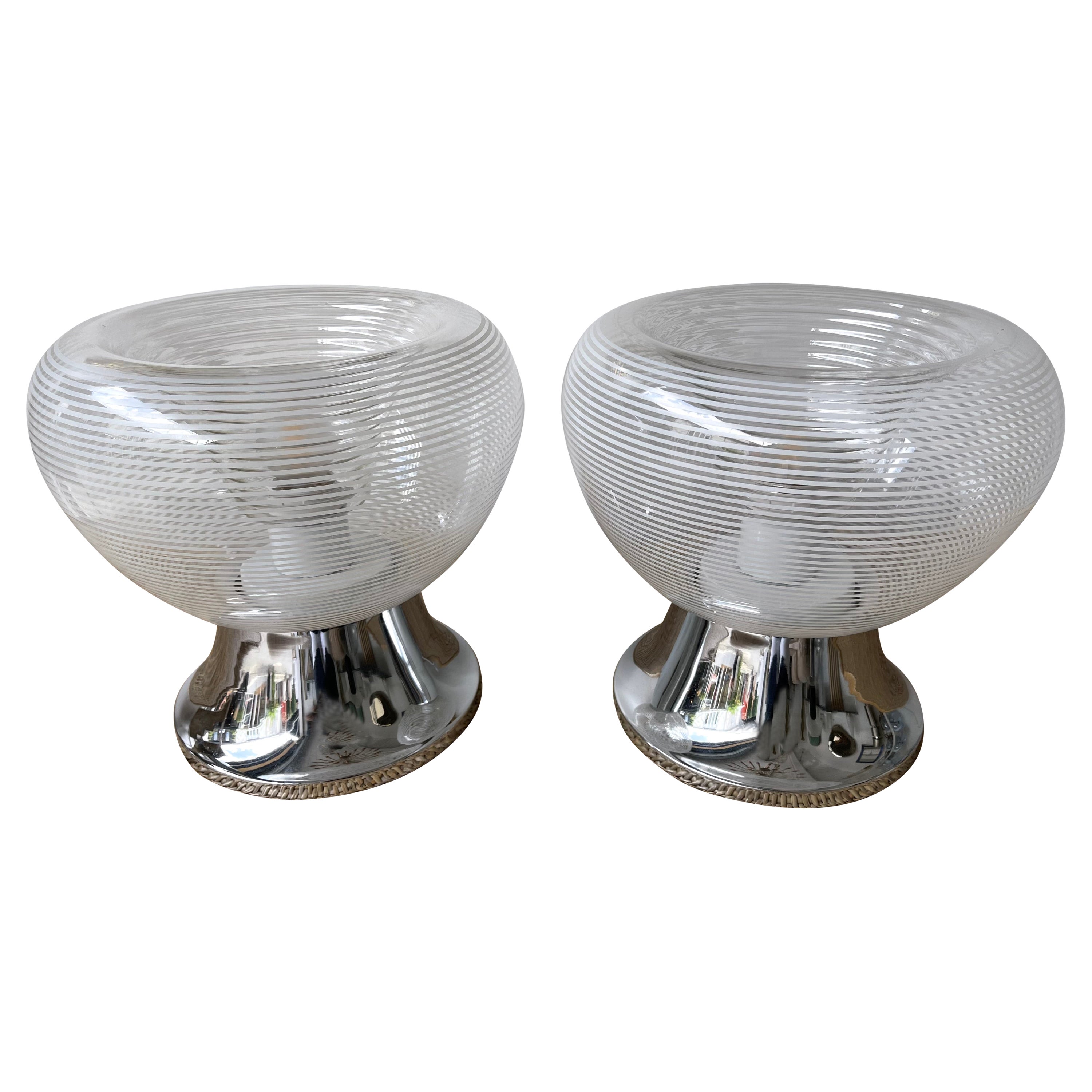 Paire de lampes à rayures en verre de Murano et chrome métallique par VeArt, Italie, 1970 en vente