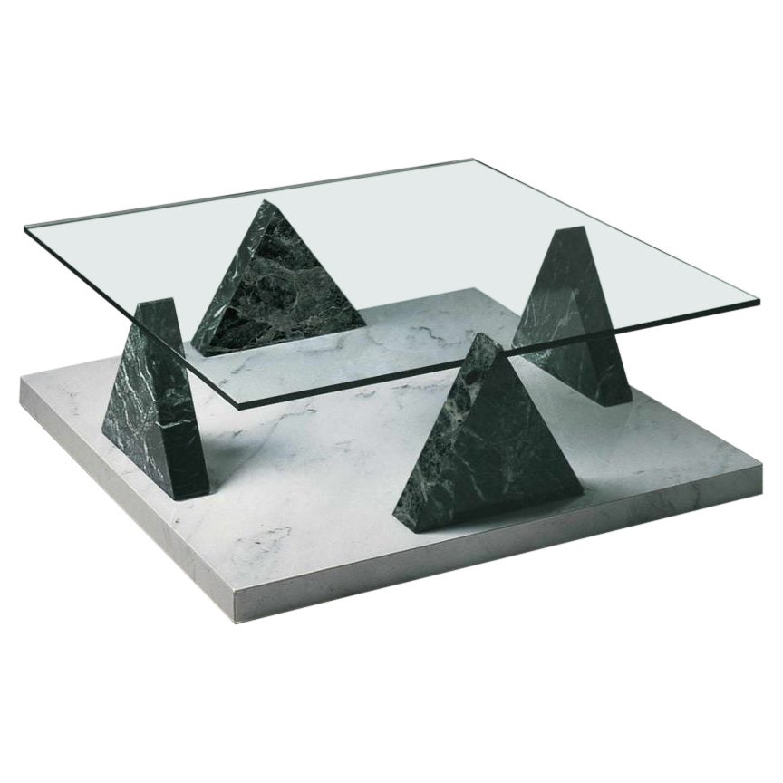 21st Century by E.Sottsass "Jaipur" Marble Coffee Table with Crystal Top For Sale