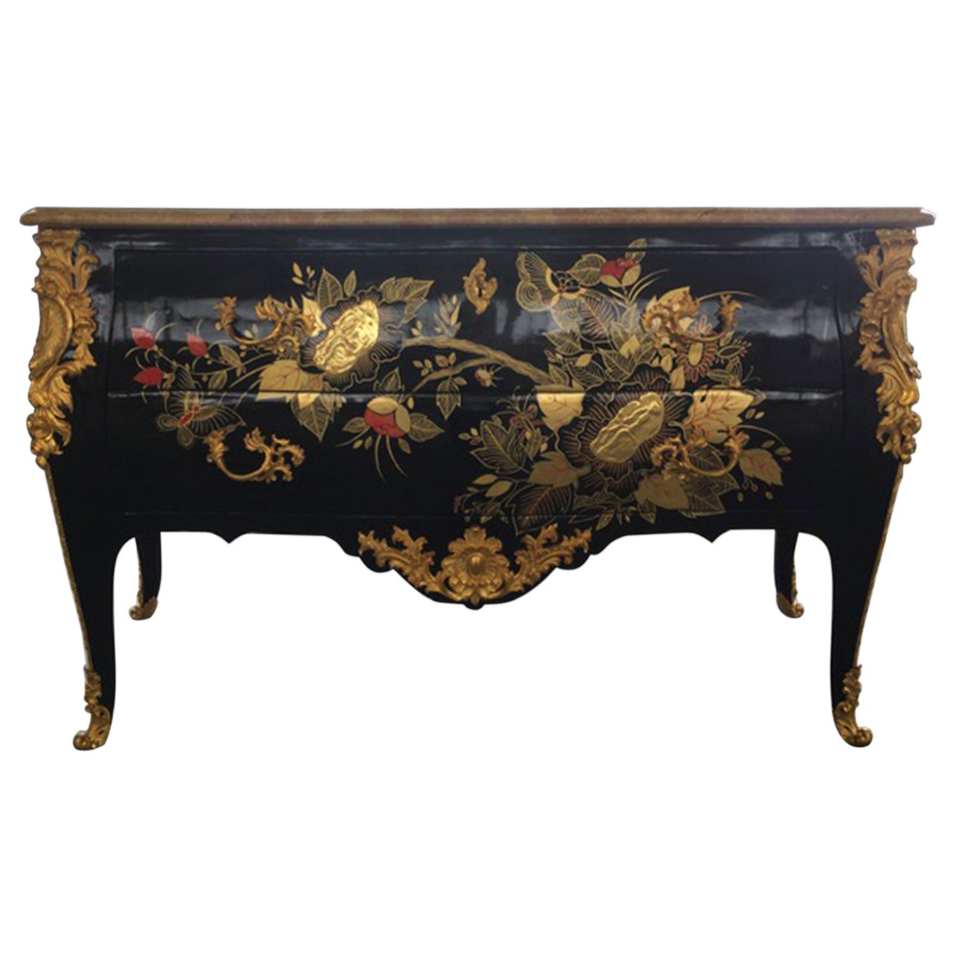 Cassettiera in legno laccato in stile Belle Epoque con bronzi in vendita