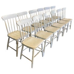  Set of Twelve 19th Century Painted Plank Seat Grange Chairs from Maine