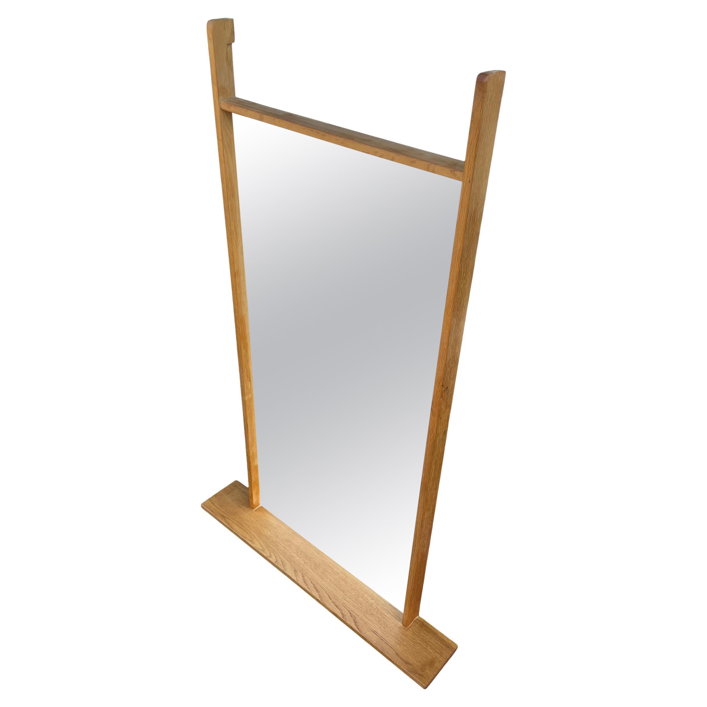 Mid Century Danish Modern Oak Vanity Wall Mirror with Shelf For Sale