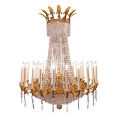 Antique Very Important 19th C Empire Cut Crystal and Gilt Bronze Palatial Chandelier