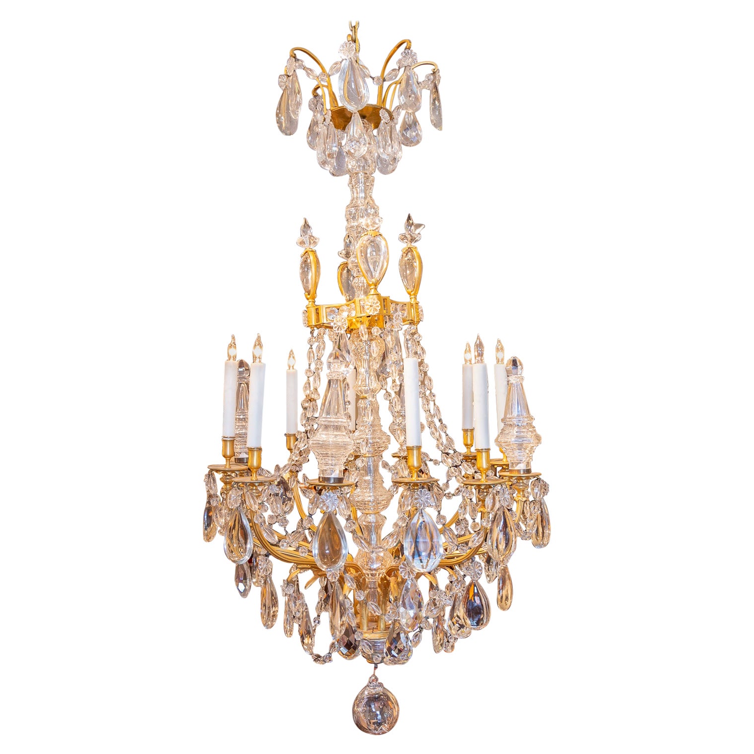 Fine 19th C French Louis XVI Crystal and Gilt Bronze 8 Light Chandelier For Sale